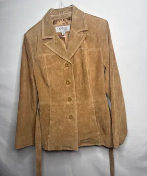 Vintage Wilson’s leather Maxima 100% leather tan button up jacket w/belt sz Lg thumbnail 3