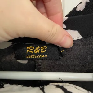 EUC Vintage R & B collection women’s black white‎ floral collared button dress L thumbnail 5