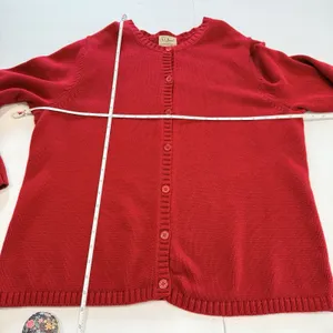 LL Bean Red Cable Knit Cotton Button Up Cardigan Sweater Size XL thumbnail 6