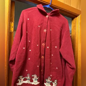 Vintage Premier International Ladies Maroon Christmas Fleece Sweater Plus Sz 2x thumbnail 1