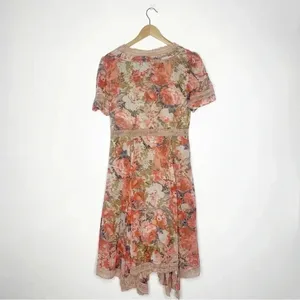 Ranna Gill Dress Floral V-Neck Embroidered Flowy Brown Rose Boutique Size 8 thumbnail 9