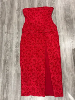 New Showpo Berri Maxi Dress Strapless Jacquard High Split Dress -Large MSRP $129 thumbnail 7