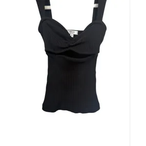 Agolde Women Sz XS Black Isla Cut Out Ribbed Sweetheart Neck Tank Organic Cotton thumbnail 3