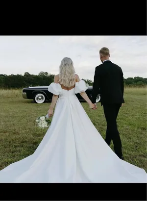 Mori Lee Satin Puff Sleeve Wedding Gown thumbnail 3