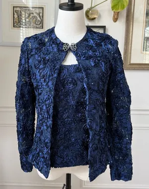 Cachet Dark Blue 2pc Formal Jacket Tank Soutache Sequin Rhinestone Clip 6 thumbnail 1