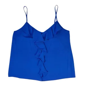 Paper Crane Bright Blue Spaghetti‎ Strap Tank Top Ruffle Front Size Small thumbnail 1