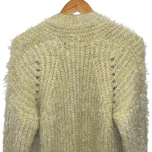 Anthropologie Womens Larkin Shimmer Metallic Fuzzy Eyelash Cardigan Yellow Large thumbnail 5