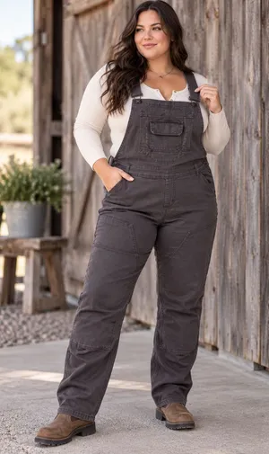 Dovetail Freshley Gray Workwear Canvas Overalls Plus Size Petite Reinforced Knee thumbnail 1