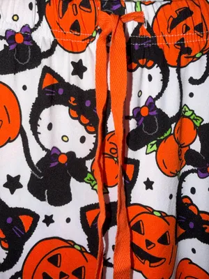 Hello Kitty Halloween Pumpkin Print Pajama Pants - Orange & White thumbnail 4