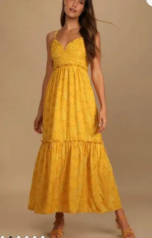 Yellow Tiered Floral Maxi Dress thumbnail 1