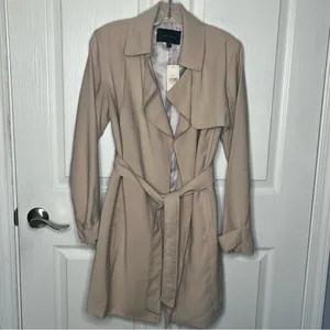 Banana Republic Factory Sz XS Khaki Trench Coat Tie Closure Open Front thumbnail 12