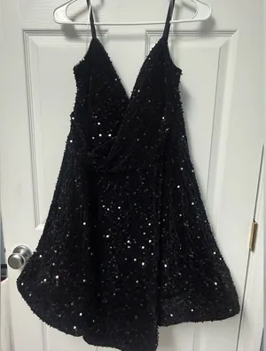 Stacees Black Sequin Dress size 16 thumbnail 1