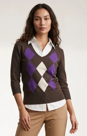 H&M | Brown Argyle Sweater Sz L thumbnail 1