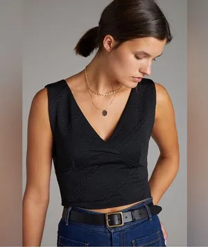 Maeve Anthropologie Button Side Cropped Top Vest Pecan Brown Size XS thumbnail 13