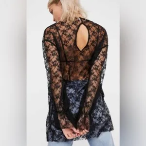 Free People Black Lace Floral Blouse size M thumbnail 3