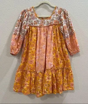 American Eagle Orange Floral Babydoll Mini Dress Sz XS Cottagecore Beach Light thumbnail 1