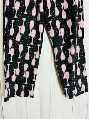 Charter Club Intimates Pajama Set Sz L Black Pink Wine Glasses Fleece Pockets thumbnail 11