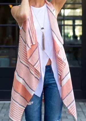 BB Dakota Avery Stripe Linen Blend Vest Size Medium thumbnail 1