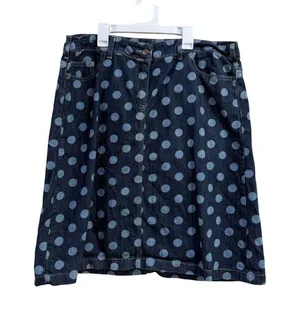 Boden Blue Polka Dot Denim Skirt Womens 14R Knee Length A-Line WG455 thumbnail 1