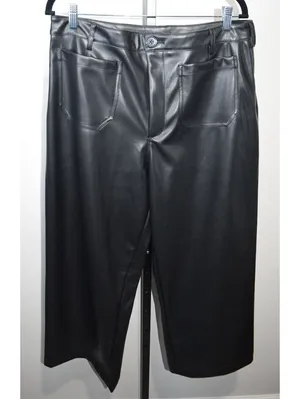 CeCe Black Faux Leather Wide Leg Pants Size L thumbnail 2