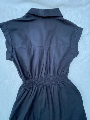 Black Button-Front Shirtdress with Smocked Waist‎ thumbnail 9