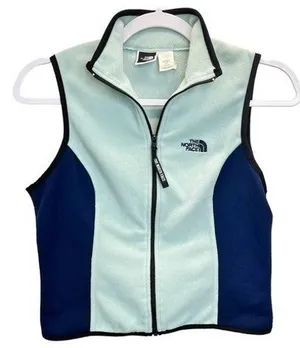 The North Face Fleece Vest Women S Light‎ Blue Navy Colorblock Full Zip Hiking thumbnail 1