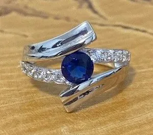 Sterling Silver Sapphire Bypass Ring Size 5.25 thumbnail 1