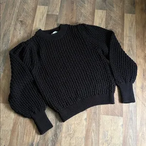 Zara textured open‎ knit chunky sweater crewneck balloon sleeves black size M thumbnail 7
