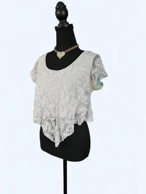 Vintage Y2K Charlotte Russe Fairycore Coquette Lace Asymmetrical Top Size Large thumbnail 5