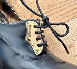 Gucci Vintage Leather Ankle Boots with Gold Lace Plate in Black thumbnail 4
