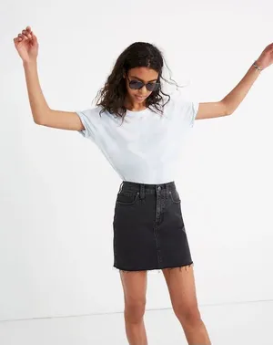 $80 NWOT Madewell Stretch Denim Straight Mini Skirt in Ashcraft Wash: Raw-Hemmed thumbnail 1