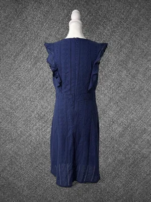 Navy Blue Eyelet Lace Fit And Flare Midi Dress thumbnail 8
