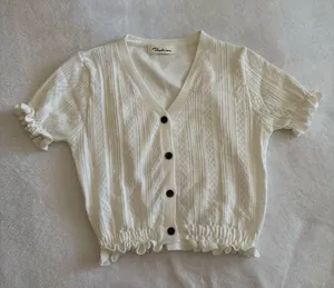 Yesstyle White Button Puff Sleeve Top thumbnail 1