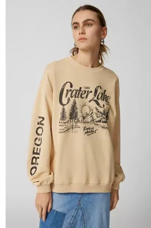 Urban Outfitters Crater Lake Overdyed Crew Neck Sweatshirt Small Yellow Oregon thumbnail 8