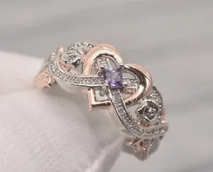Exquisite Golden Mosaic CZ Heart Shape Ring Size 7 thumbnail 1