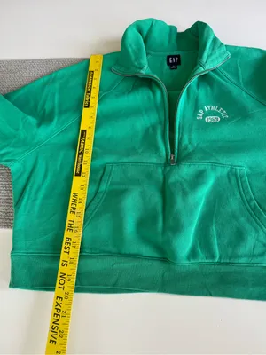 GAP Emerald Green Half-Zip Cropped Athletic Pullover Sweatshirt Small Tall thumbnail 6