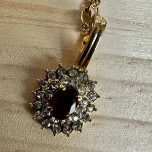 Gold Tone Red and Clear Rhinestones choker Pendant Necklace thumbnail 7