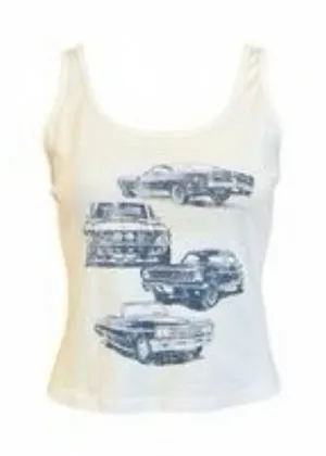M Social Scene Brandy Melville Cream Beige Tank Top Navy Car Graphic Juniors Women’s Summer thumbnail 1