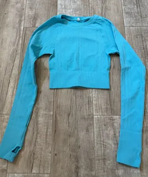 JoyLab Teal Blue Cable Knit Textured Long Sleeve Top thumbnail 1