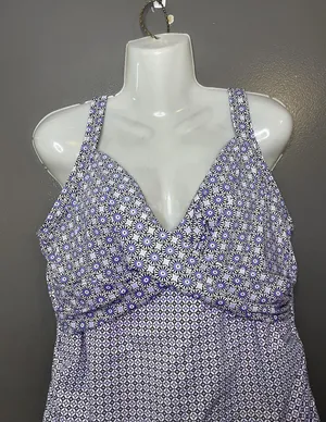 Lands' End Tankini Swim Top Womens 16 Purple Geometric Print Underwire Bra thumbnail 1