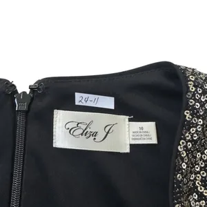 Eliza J Womens 10 Sequin V Neck Long Sleeve Cocktail Dress Black Gold | 24-11 thumbnail 4