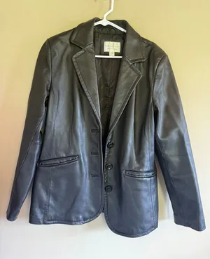 Worthington Black Genuine Lambskin Leather Blazer‎ Jacket Womens Medium 3 Button thumbnail 1