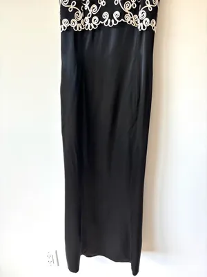Vintage 1990s Jessica McClintock Gunne Sax Black Satin Formal Evening Gown thumbnail 3