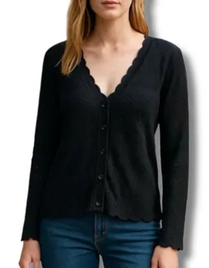 Frye Women's Cardigan Sweater Sz M Black Long Sleeve Button Down Knit Old Money thumbnail 1