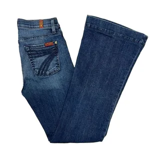 7 For All Mankind Dojo Jeans Dark Wash Denim Flared Embroidered Logo Women’s 25 thumbnail 4