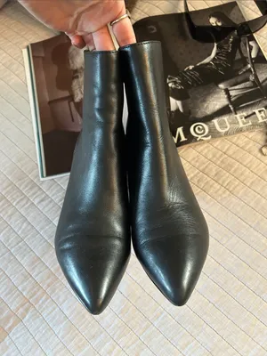Steve Madden NIX black leather pointed toe retro block heel ankle boots 8.5 thumbnail 4