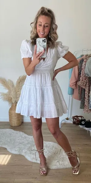 Zara white lace crochet mini dress white shirt sleeve summer sundress thumbnail 1