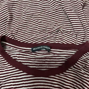 Brandy‎ Melville Burgundy White Striped One Size Cotton T Shirt thumbnail 3