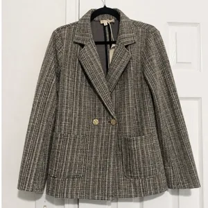 NWT Hem & Thread Plaid Metallic Tweed Double Breasted Blazer Jacket Size Small S thumbnail 2