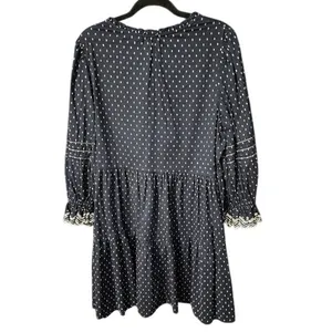 M&S Collection Navy & White Polka Dot Long Sleeve Dress White Ruffle Cuff Accent thumbnail 4